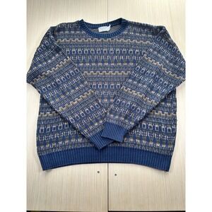 Ashley Sweater Men's XL Multicolor Printed Knit 100 % Cotton Classic Long Sleeve